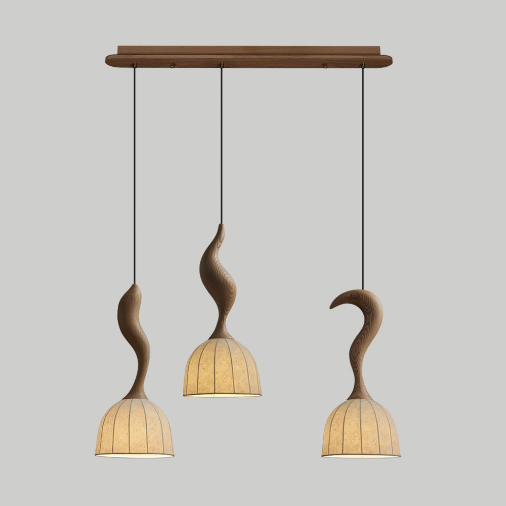 Solia Lampe Pendante Tige Courbée Tissu Bois - Neutralighting