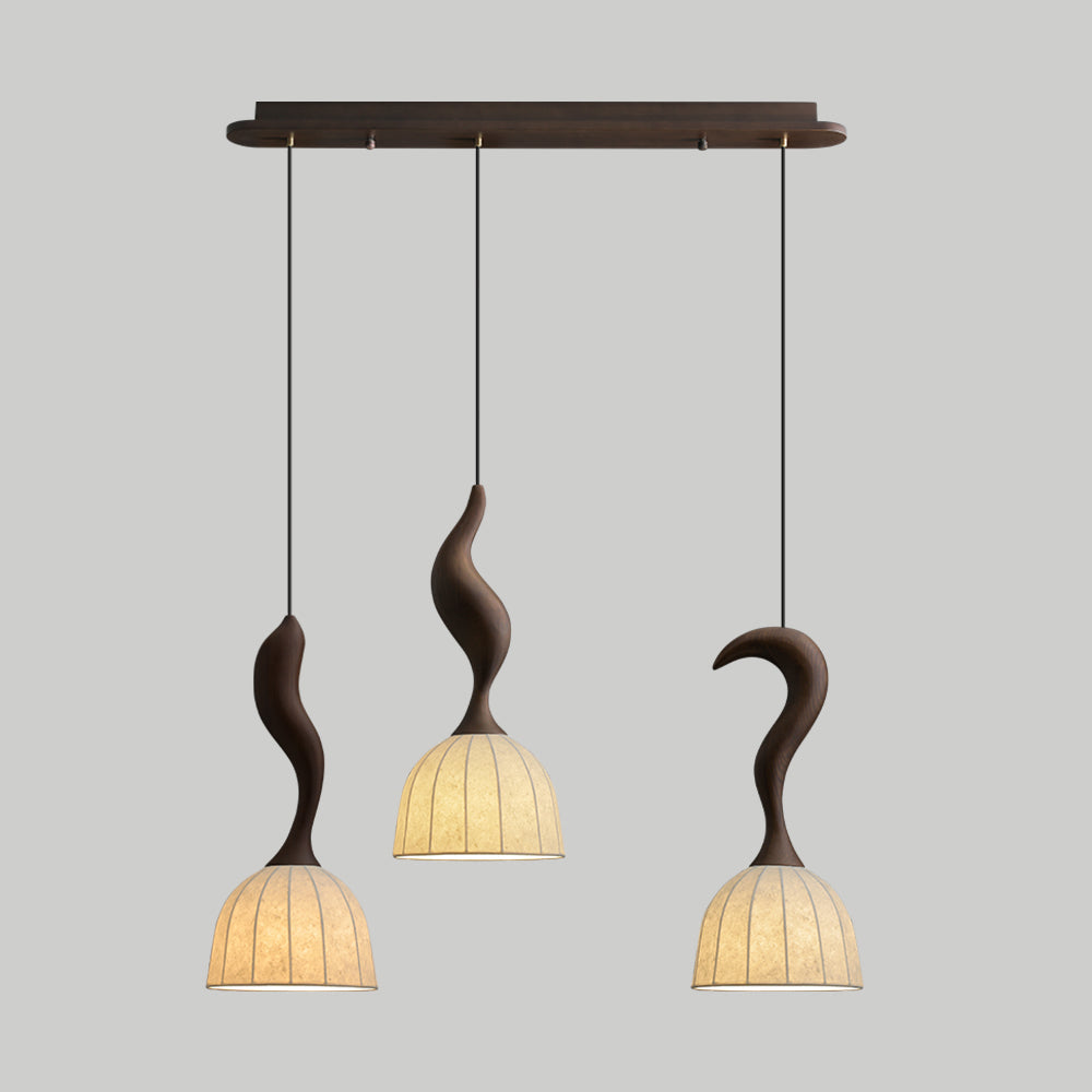Solia Lampe Pendante Tige Courbée Tissu Bois - Neutralighting