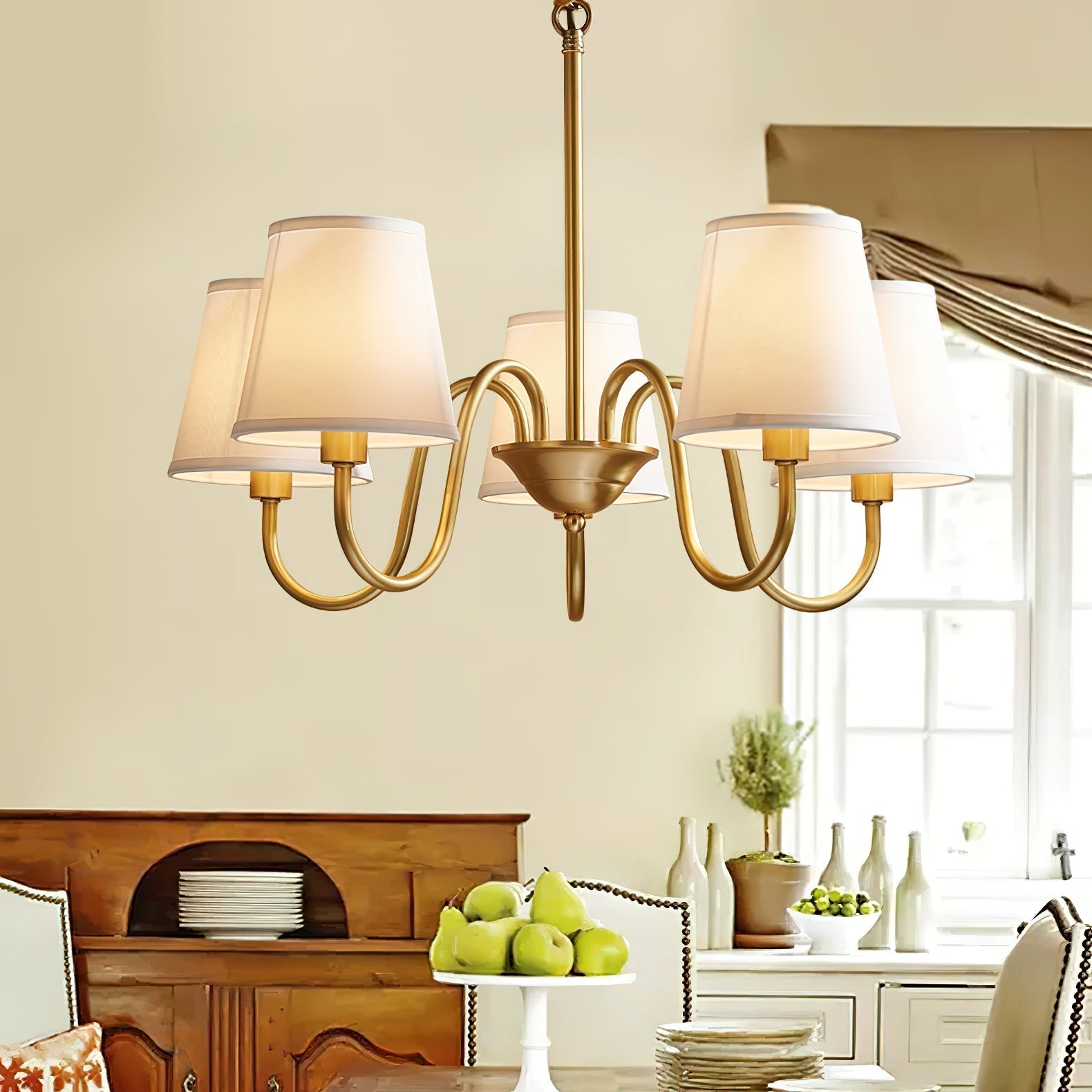Aged Traditional Stacey Fabric Chandelier - Lamp Copper