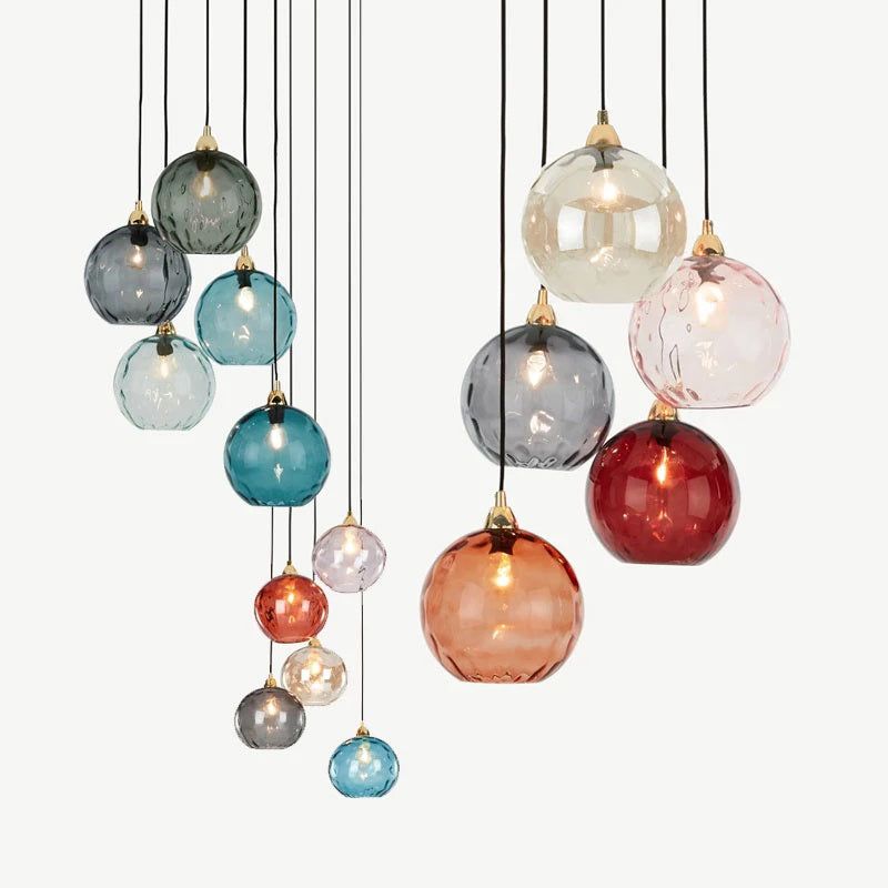 Valentina Suspension Boule Ondulation Nortique Métal/Verre Vert/Gris Salon - Neutralighting