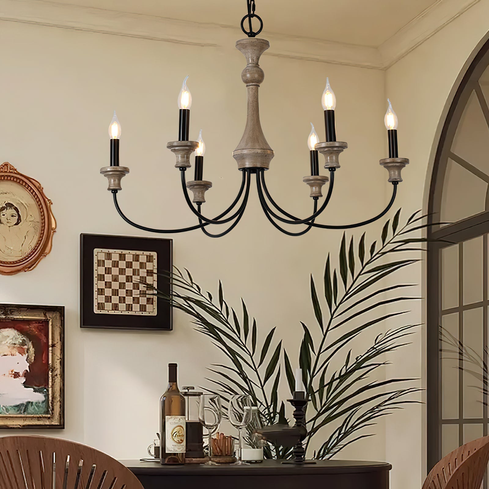 Zatheora Vintage Stardust Wooden Metal Chandelier - Lamp Copper