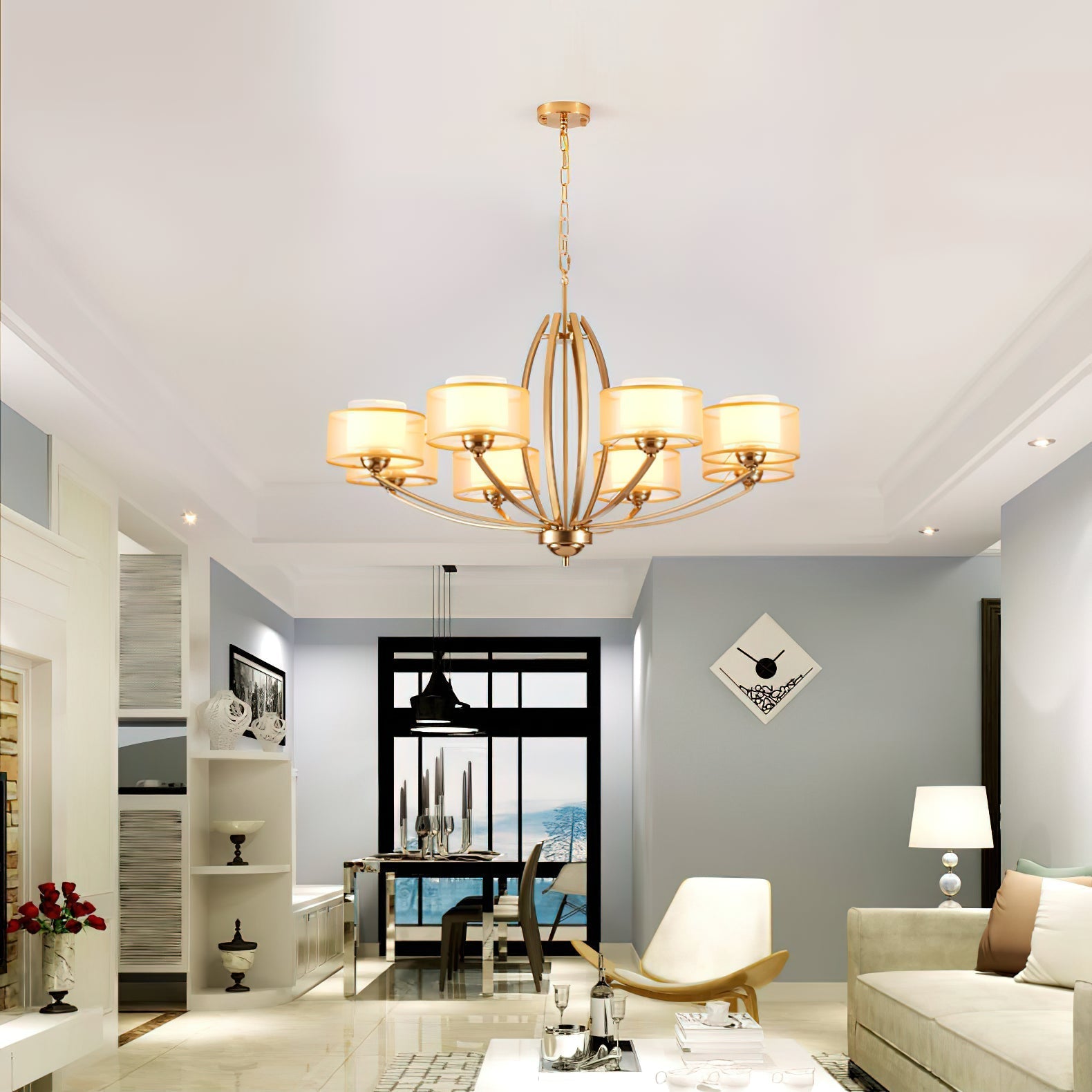 Lyvelus Postmodern Luxury Brass Fabric Chandelier - Lamp Copper