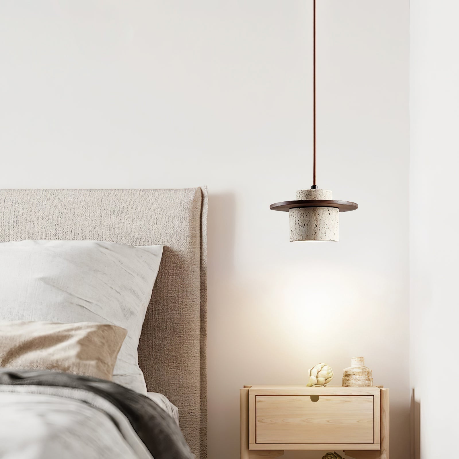 Elvaria Disc Cylinder Travertine Pendant Light - Letslighting