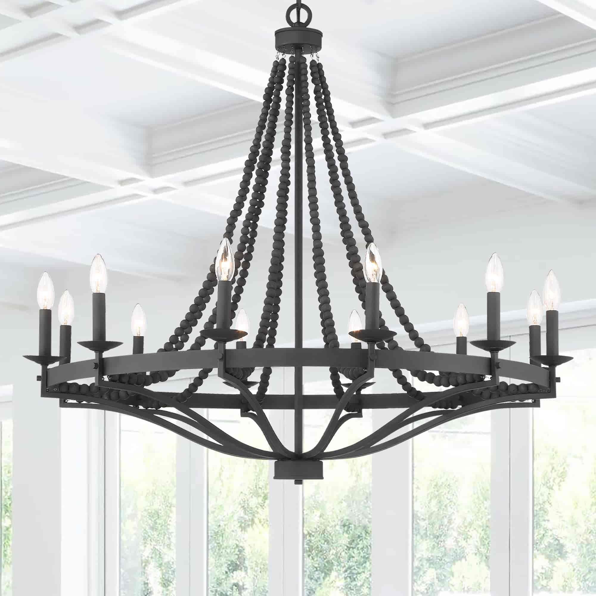 Isoren Vintage Industrial Wooden Metal Chandelier - Lamp Copper