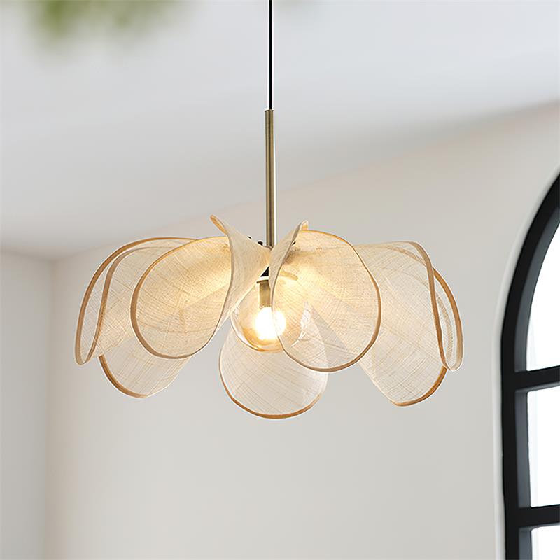 Pendant Lampe Pétale Abat-jour Fibre Végétale Marron Doux Ambiance Bohème - Neutralighting