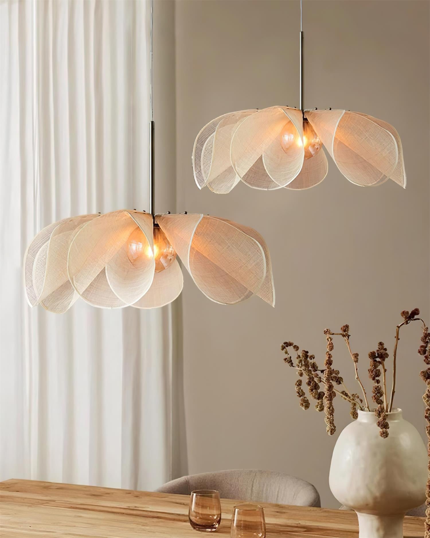 Pendant Lampe Pétale Abat-jour Fibre Végétale Marron Doux Ambiance Bohème - Neutralighting