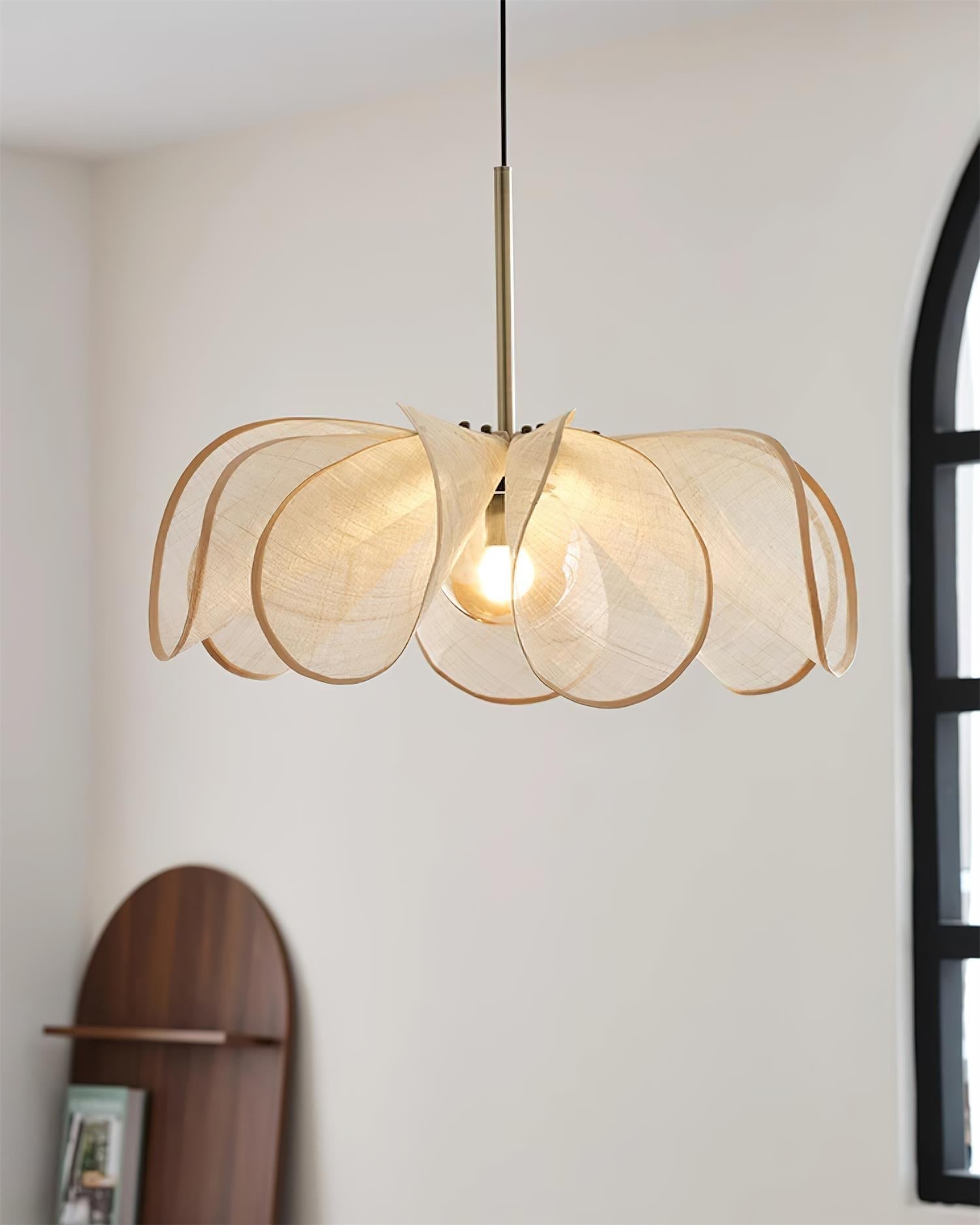 Pendant Lampe Pétale Abat-jour Fibre Végétale Marron Doux Ambiance Bohème - Neutralighting