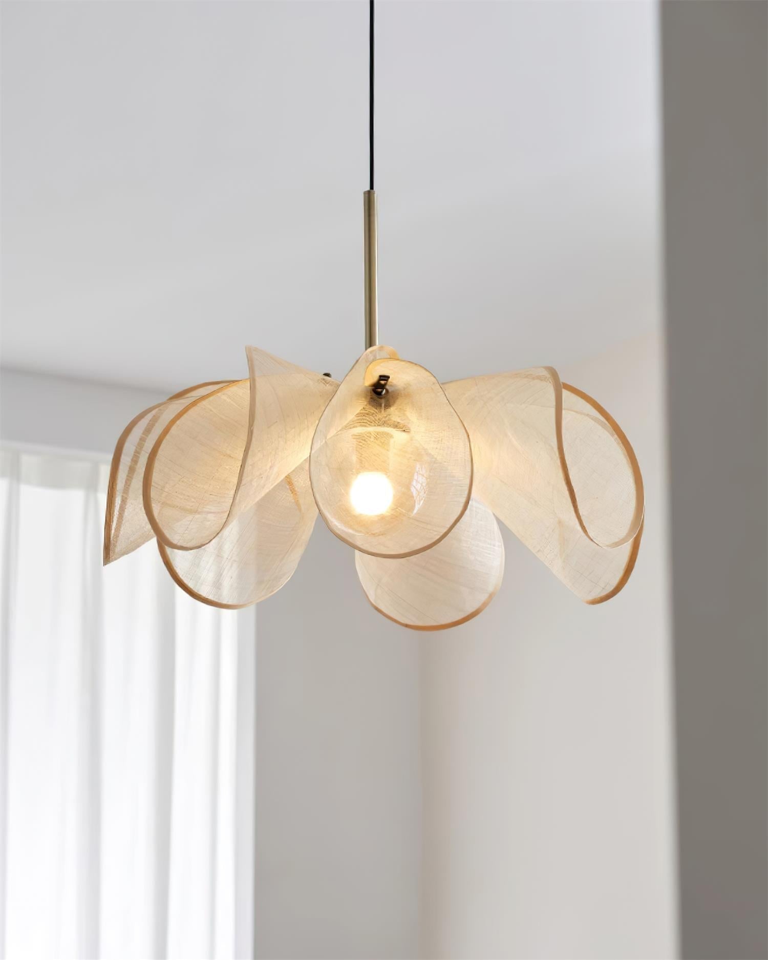 Pendant Lampe Pétale Abat-jour Fibre Végétale Marron Doux Ambiance Bohème - Neutralighting