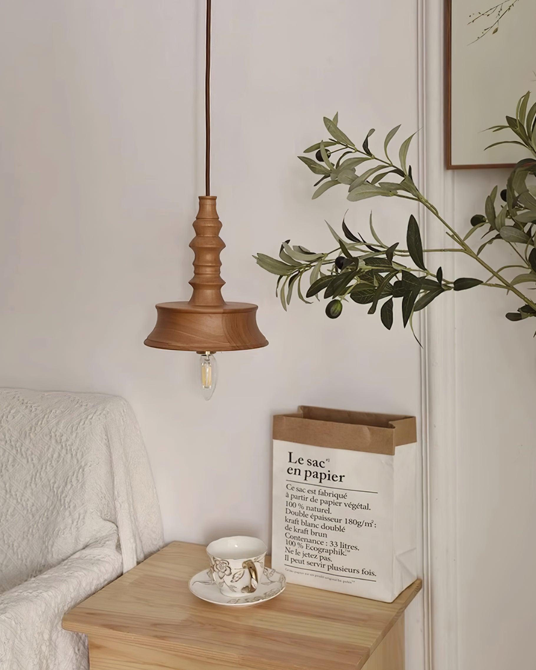 Pendant Lamp Wood Walnut Shade Modern Minimalist Cozy Warm - Letslighting
