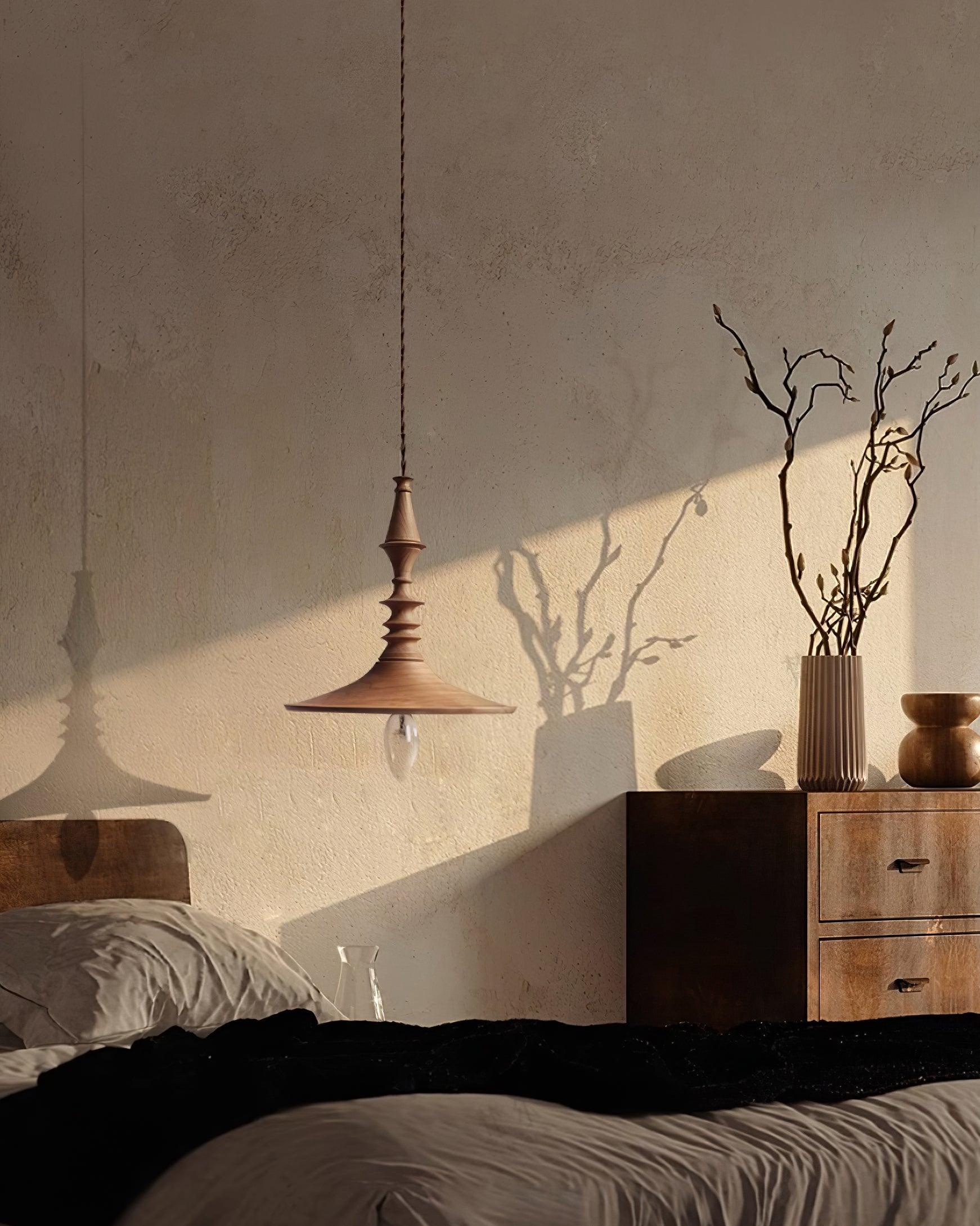 Pendant Lamp Wood Walnut Shade Modern Minimalist Cozy Warm - Letslighting