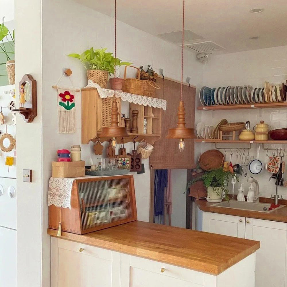 Iraeiel Vintage Minimalist Wooden Pendant Light - Lamp Copper