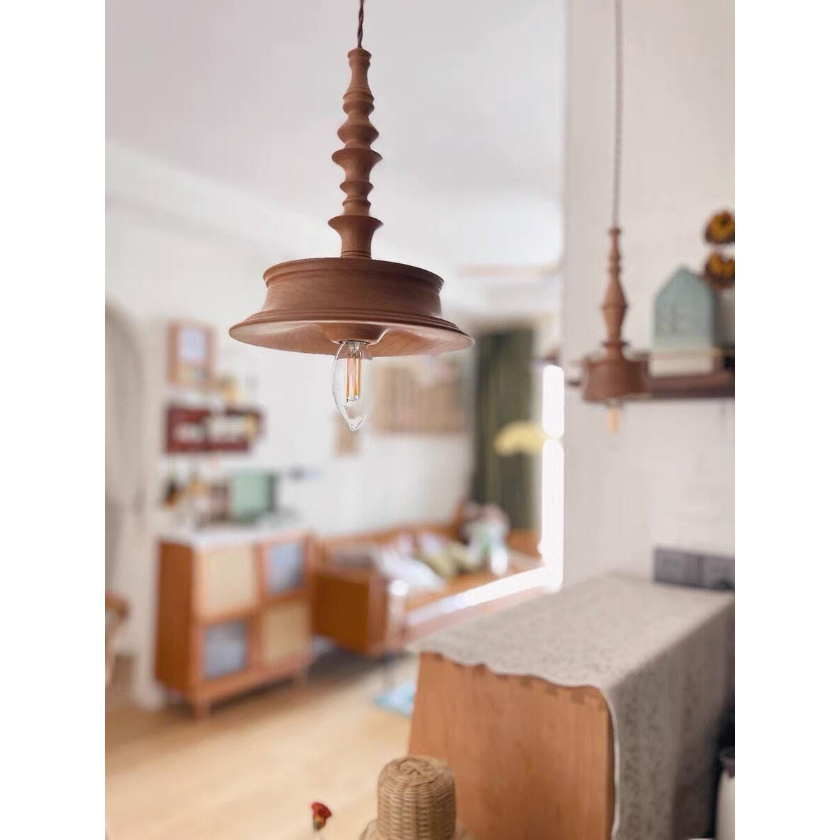 Iraeiel Vintage Minimalist Wooden Pendant Light - Lamp Copper