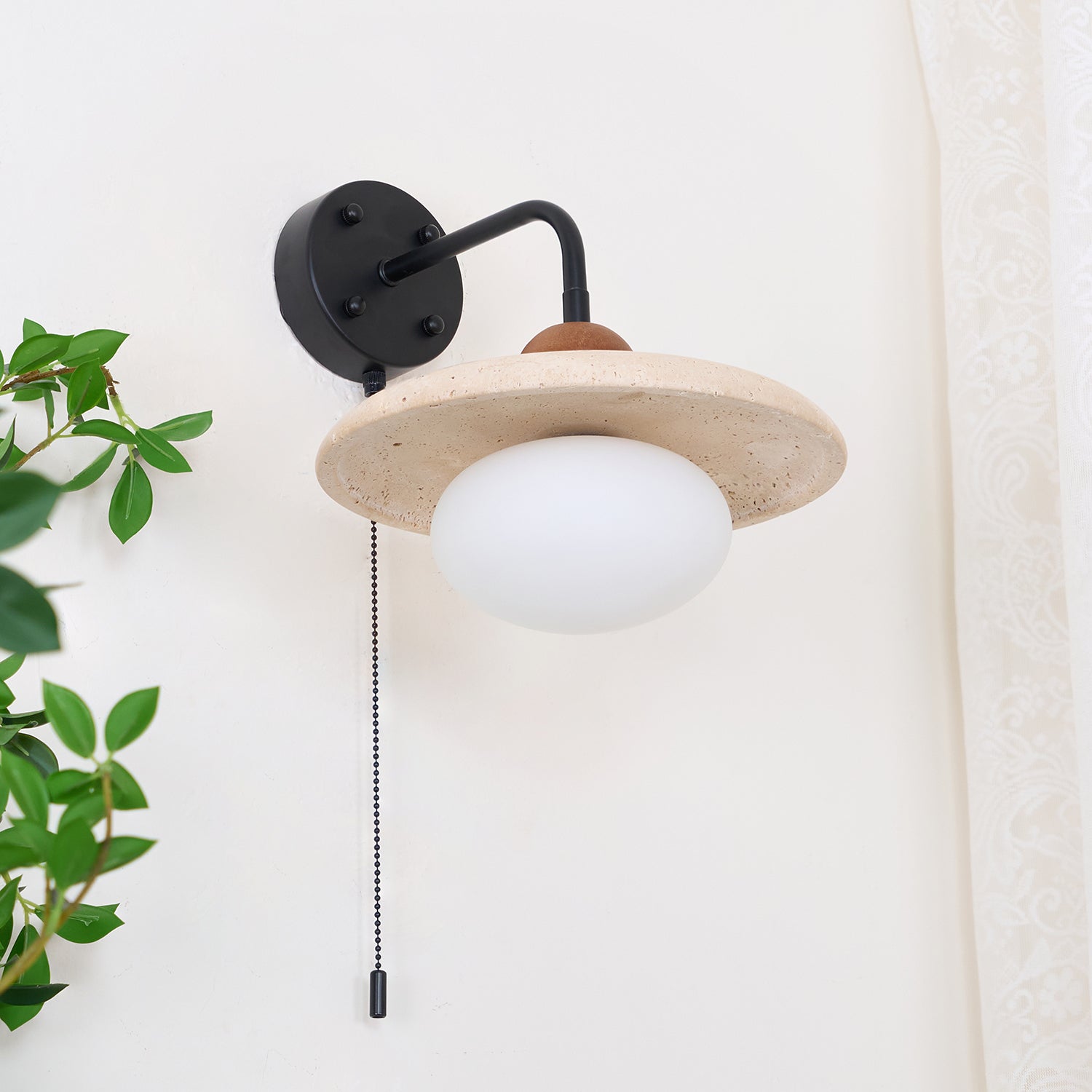 Solaro Applique Murale Travertin Interrupteur à Chaîne - Neutralighting