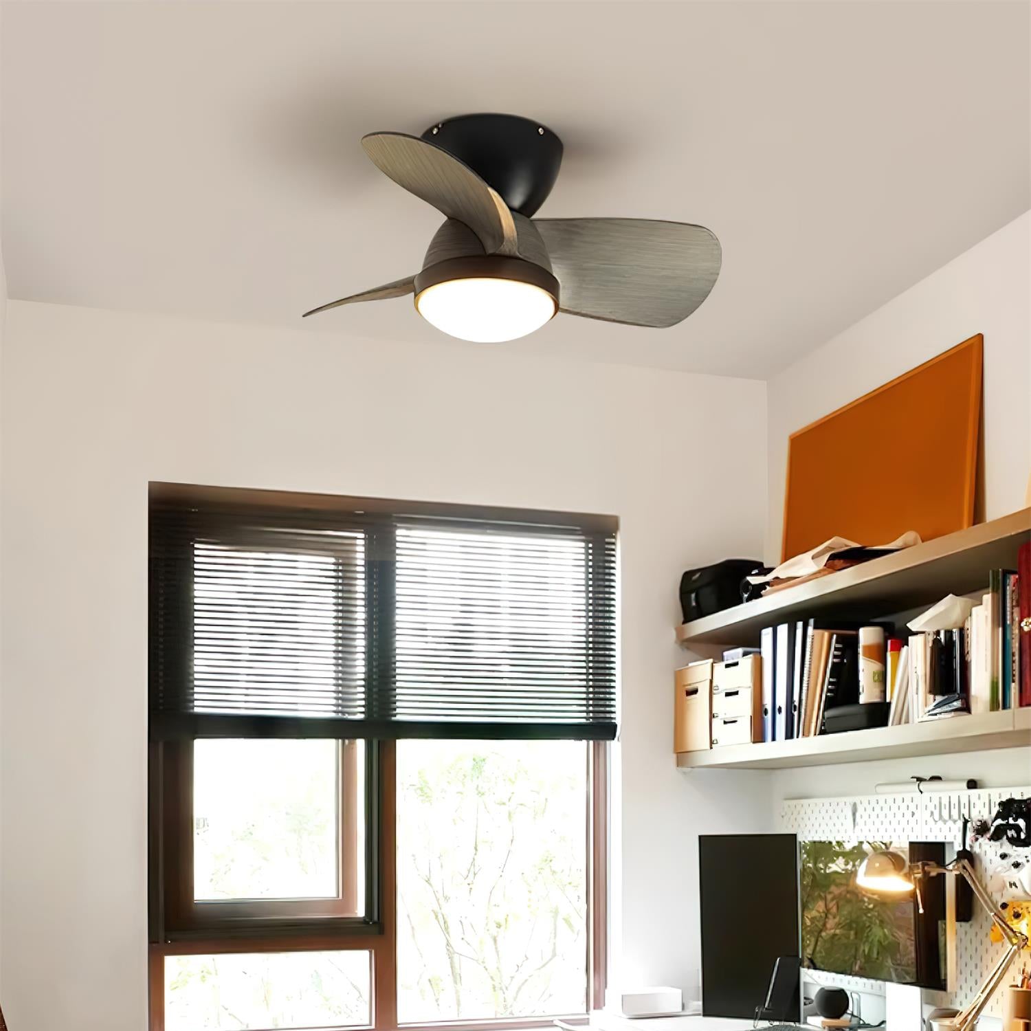 Plafonnier Ventilateur Ventra Moderne en Bois, gros plan de la lumière LED