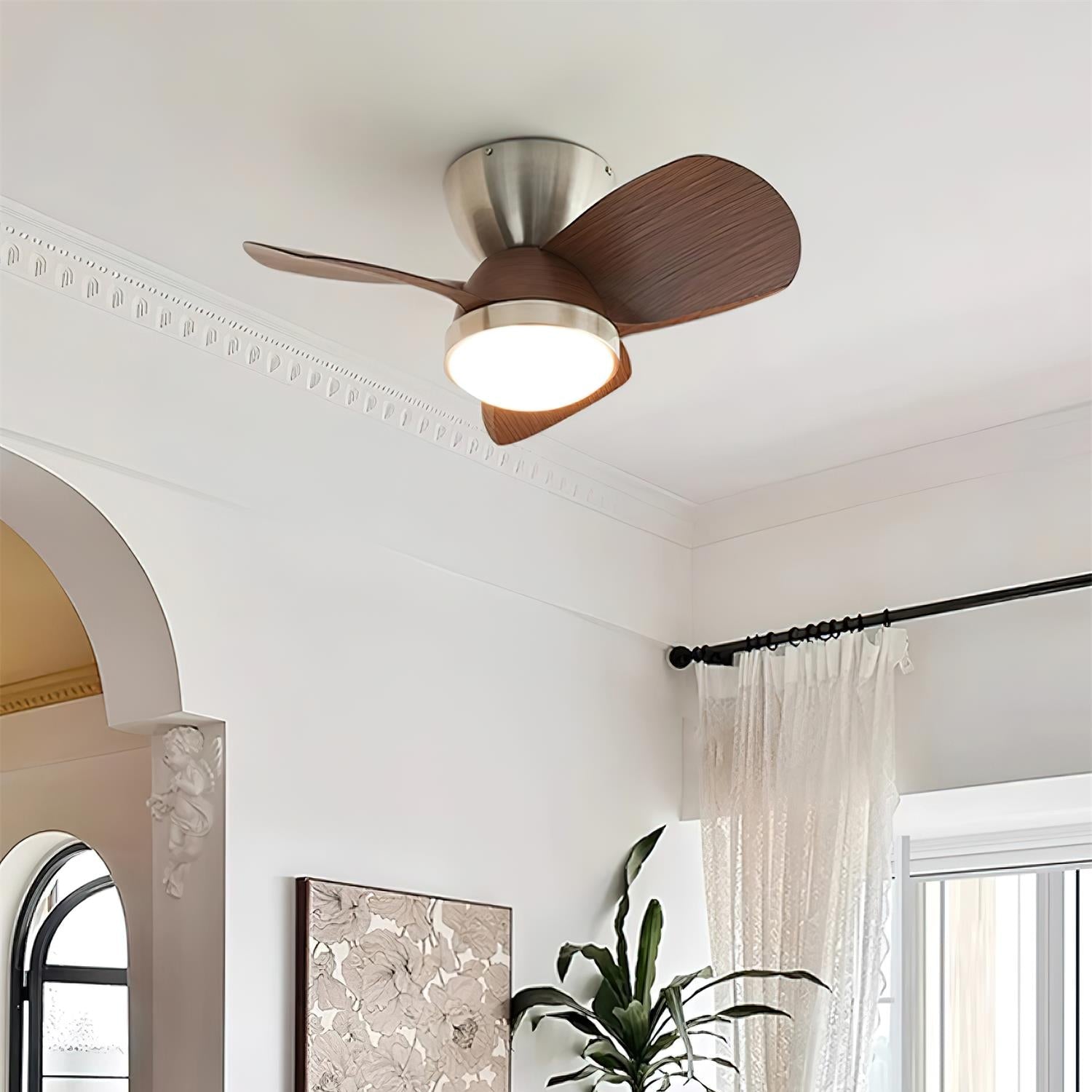 Plafonnier Ventilateur Ventra Moderne en Bois, option de finition corps noir