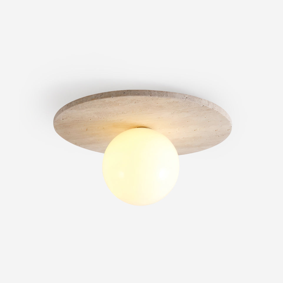 Virelli Lampe de Plafond Disque en Travertin avec Globe en Verre Scandi Cozy - Neutralighting