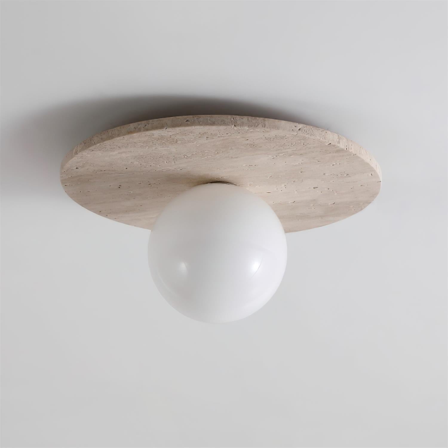 Virelli Lampe de Plafond Disque en Travertin avec Globe en Verre Scandi Cozy - Neutralighting