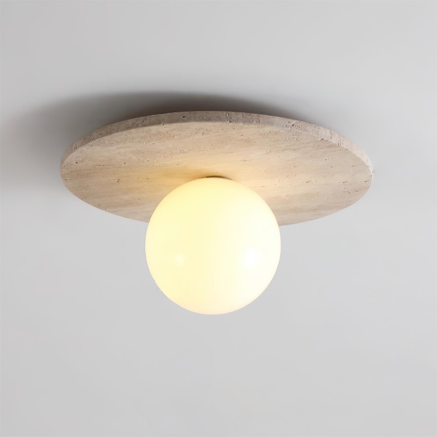 Virelli Lampe de Plafond Disque en Travertin avec Globe en Verre Scandi Cozy - Neutralighting