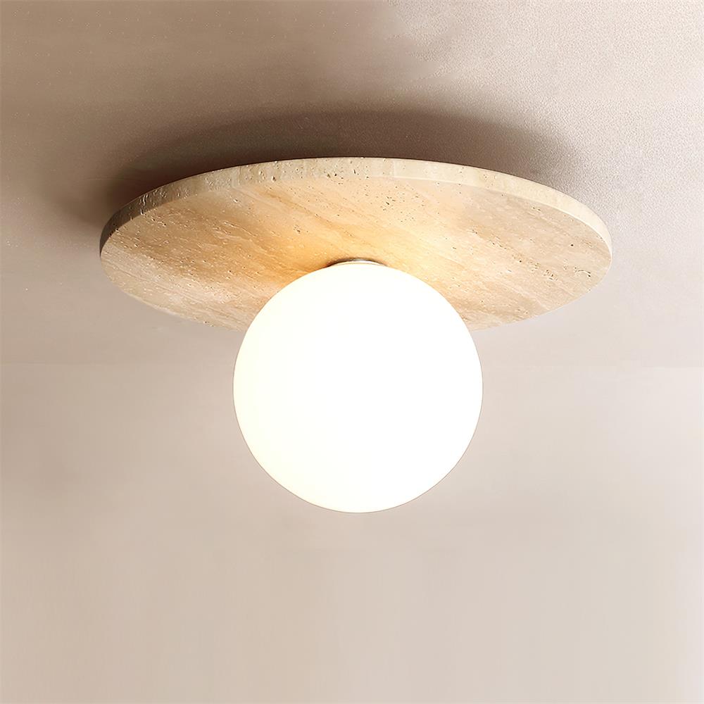 Virelli Lampe de Plafond Disque en Travertin avec Globe en Verre Scandi Cozy - Neutralighting
