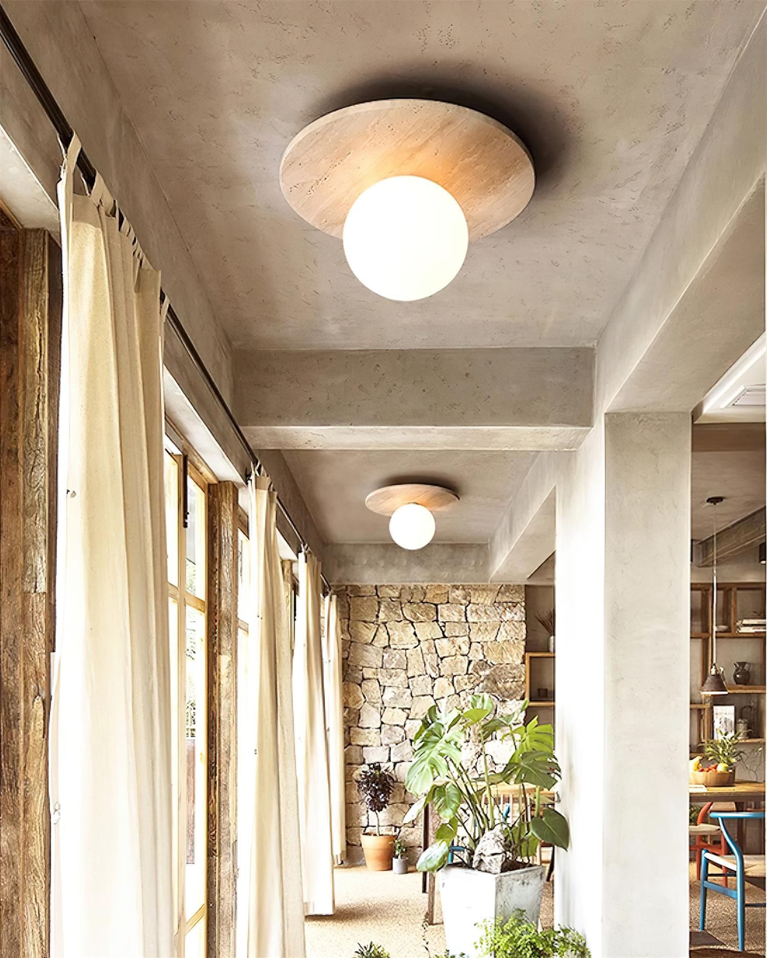 Virelli Lampe de Plafond Disque en Travertin avec Globe en Verre Scandi Cozy - Neutralighting