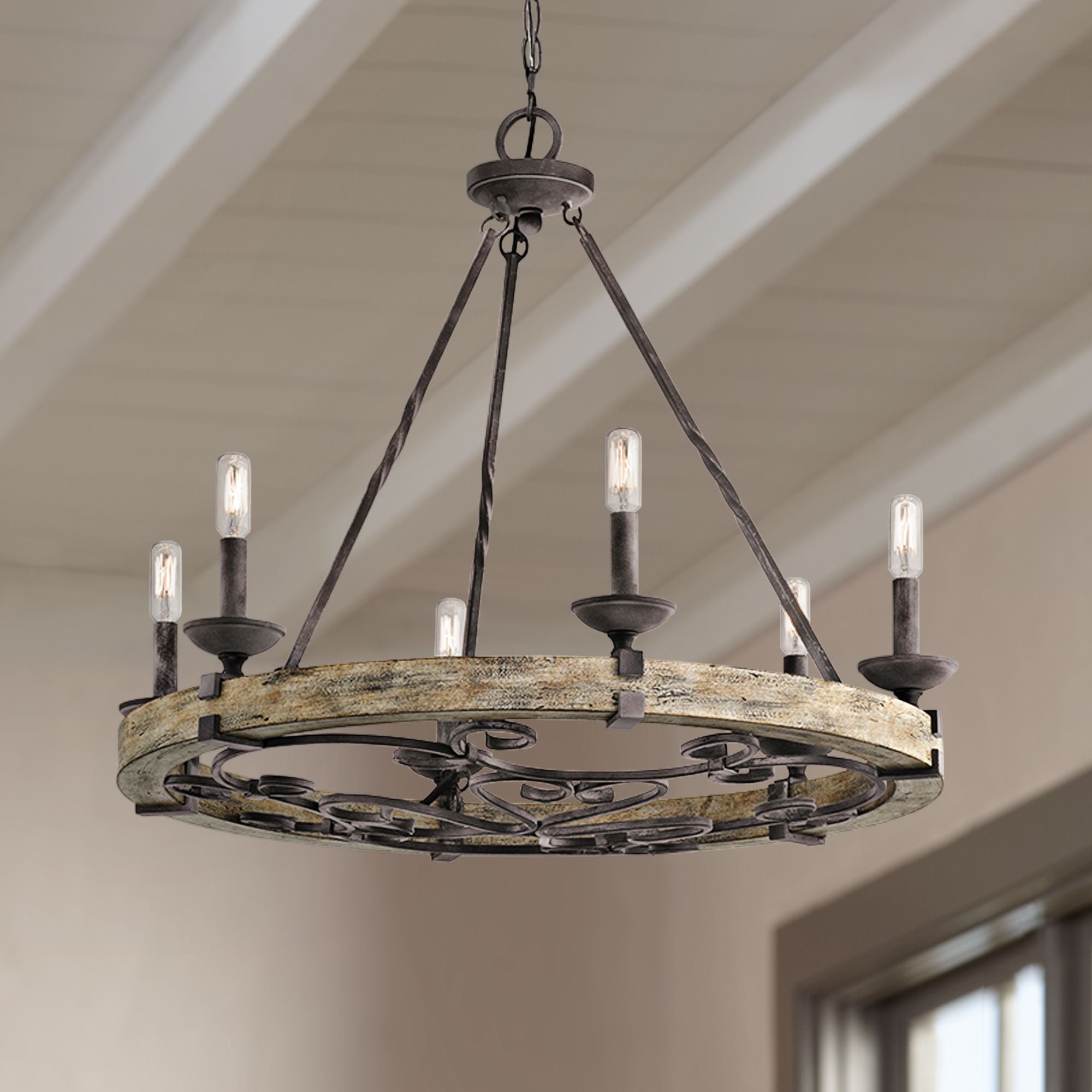 Evtalen Vintage Industrial Wooden Metal Chandelier - Lamp Copper