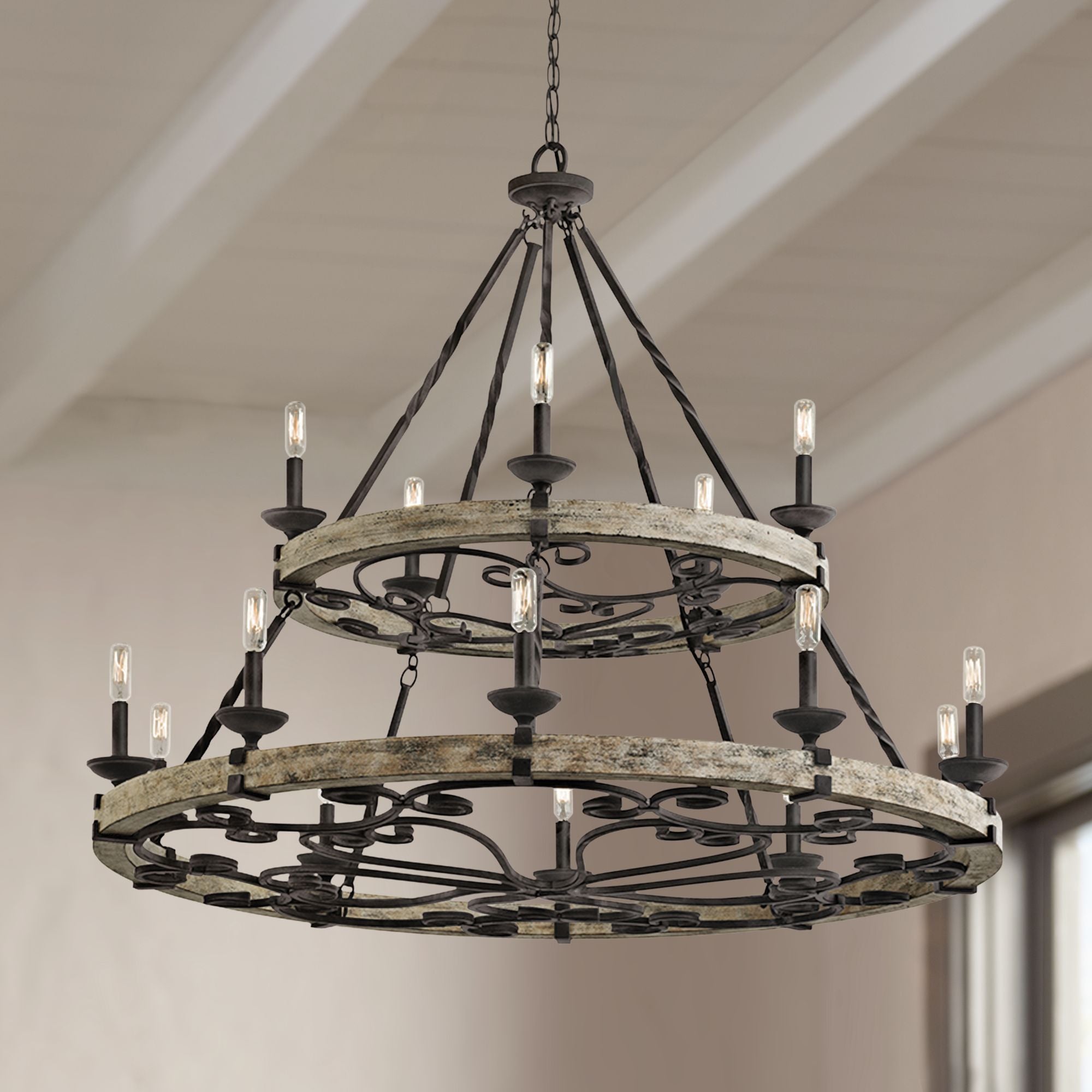 Evtalen Vintage Industrial Wooden Metal Chandelier - Lamp Copper