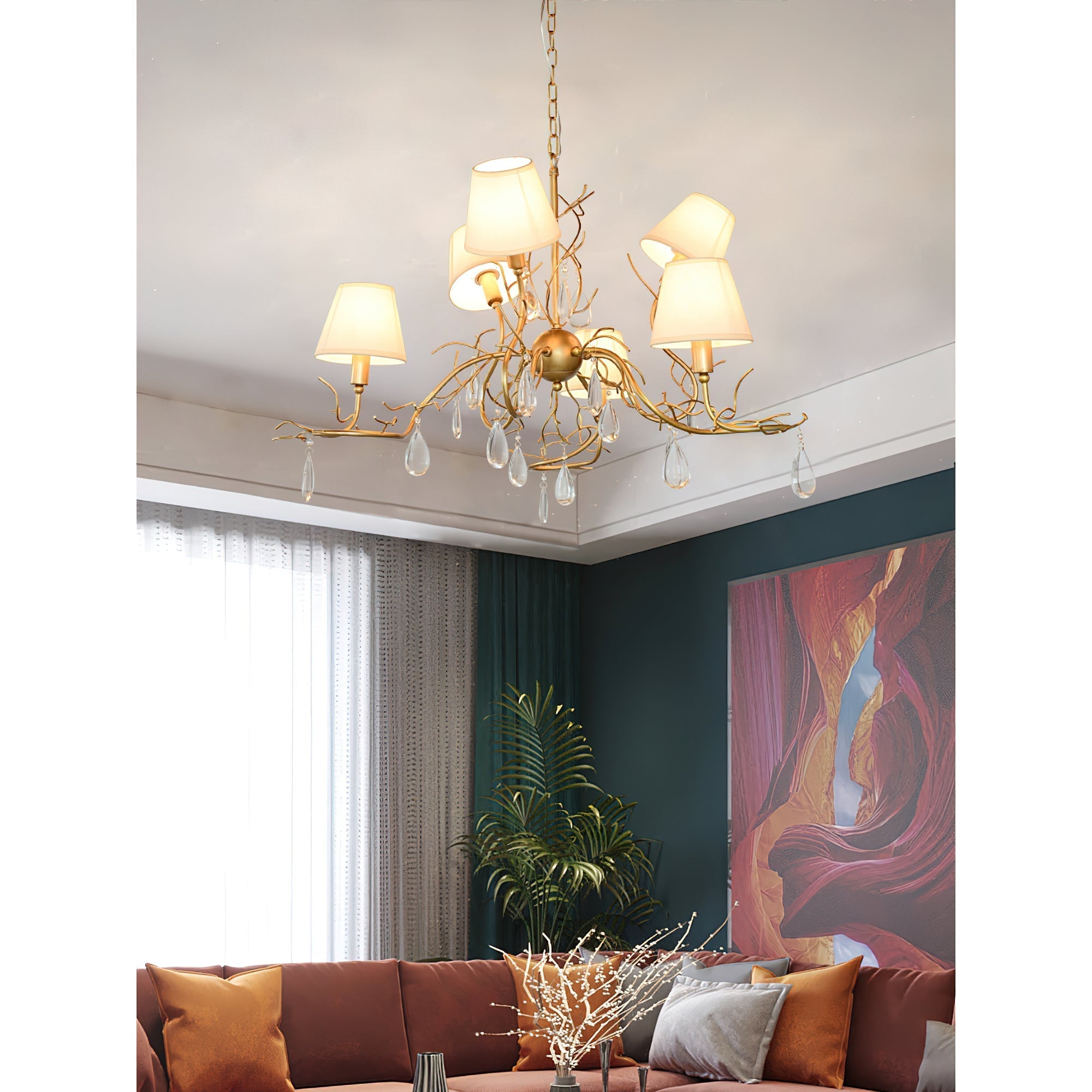 Olsolan Postmodern Luxury Fabric Crystal Chandelier - Lamp Copper
