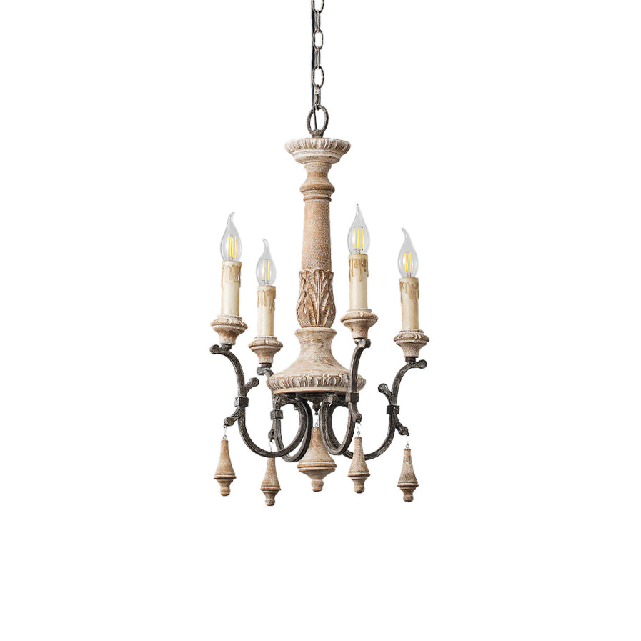 Myphaor Vintage Industrial Hand-carved Wood Chandelier - Lamp Copper