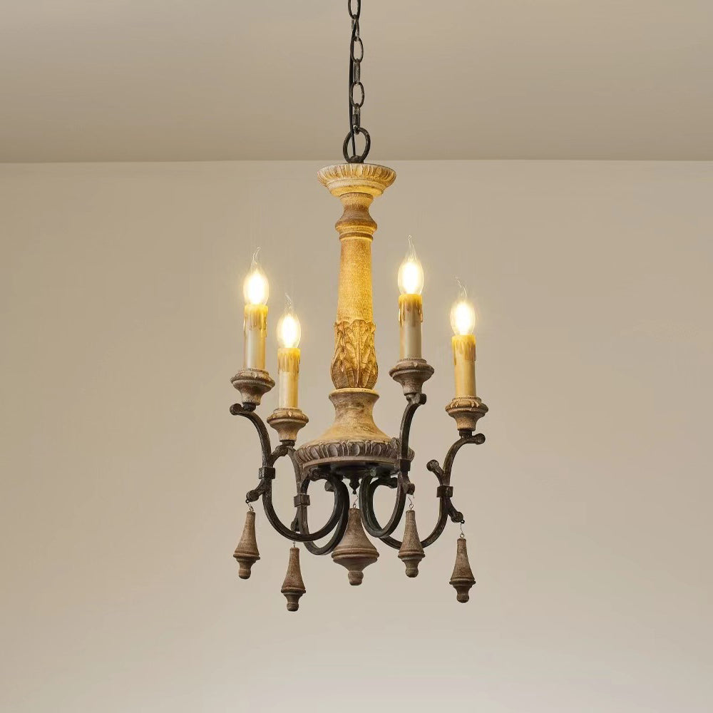 Myphaor Vintage Industrial Hand-carved Wood Chandelier - Lamp Copper