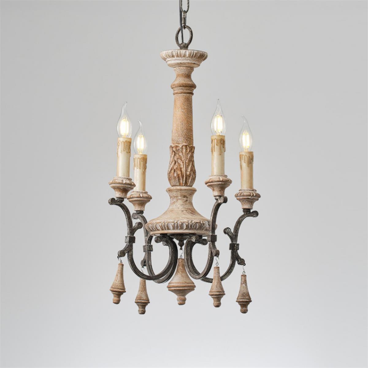 Myphaor Vintage Industrial Hand-carved Wood Chandelier - Lamp Copper