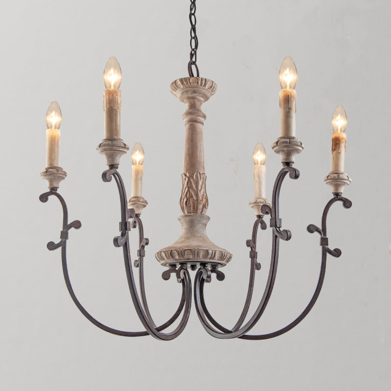 Myphaor Vintage Industrial Hand-carved Wood Chandelier - Lamp Copper