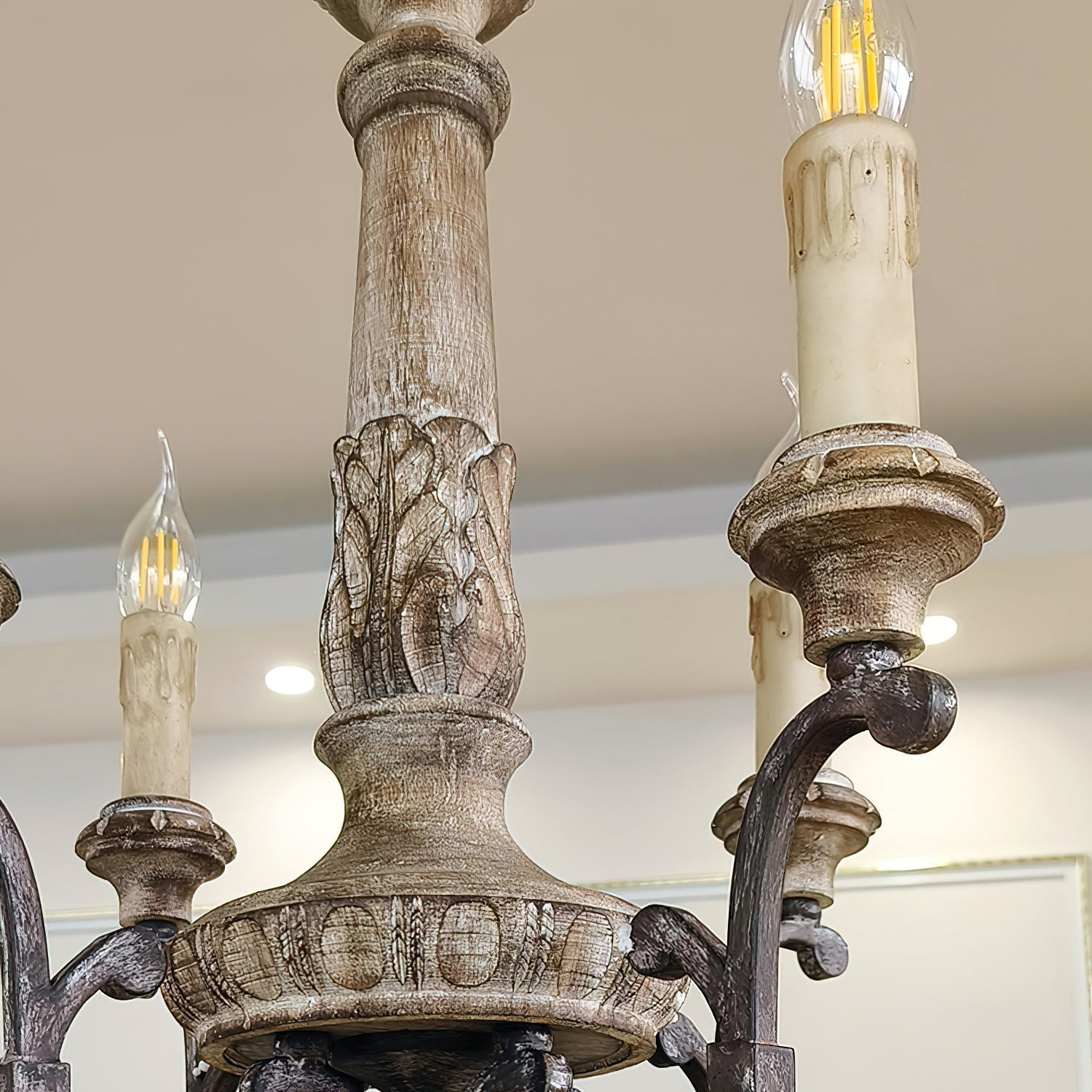Myphaor Vintage Industrial Hand-carved Wood Chandelier - Lamp Copper