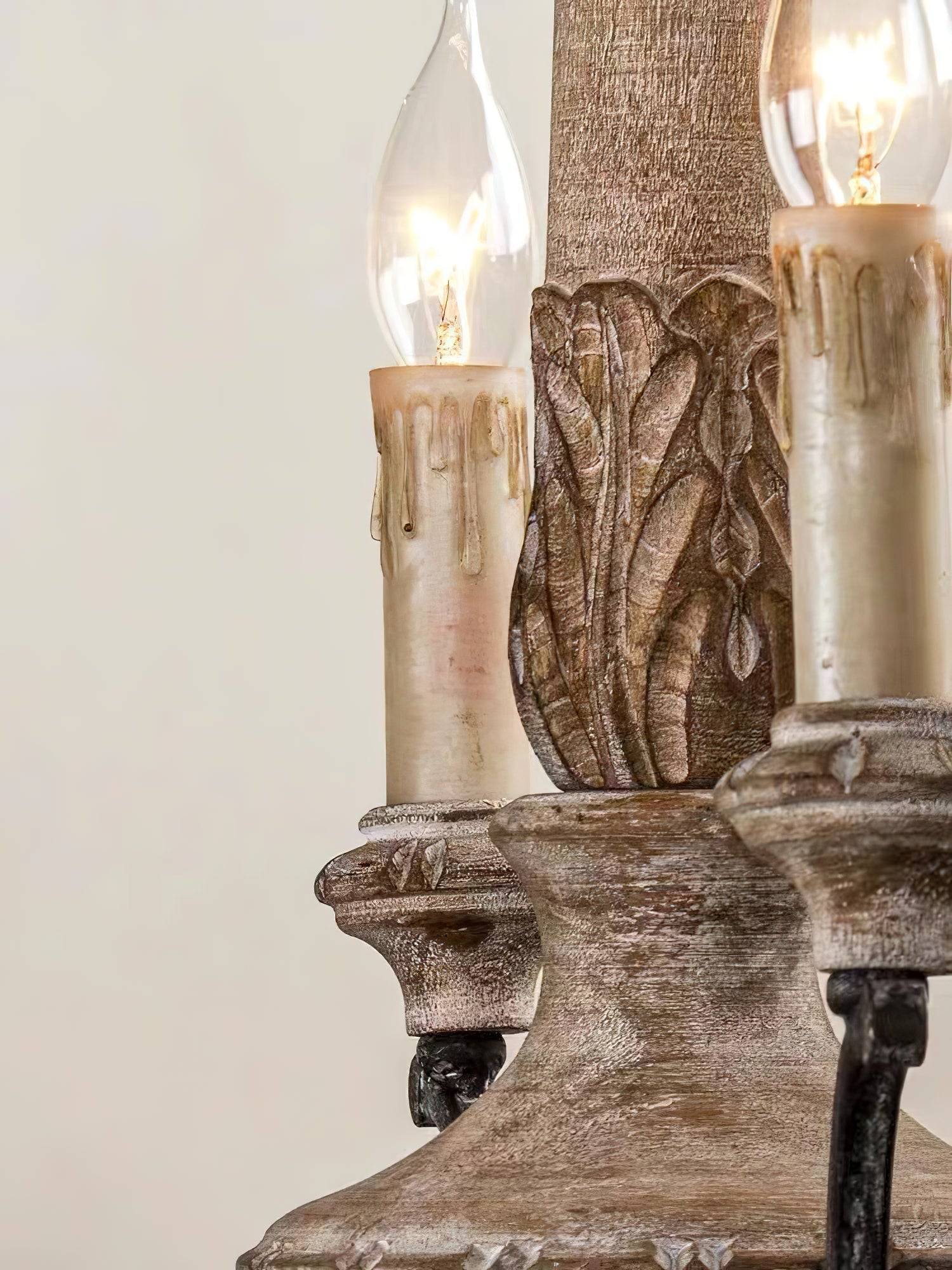 Myphaor Vintage Industrial Hand-carved Wood Chandelier - Lamp Copper