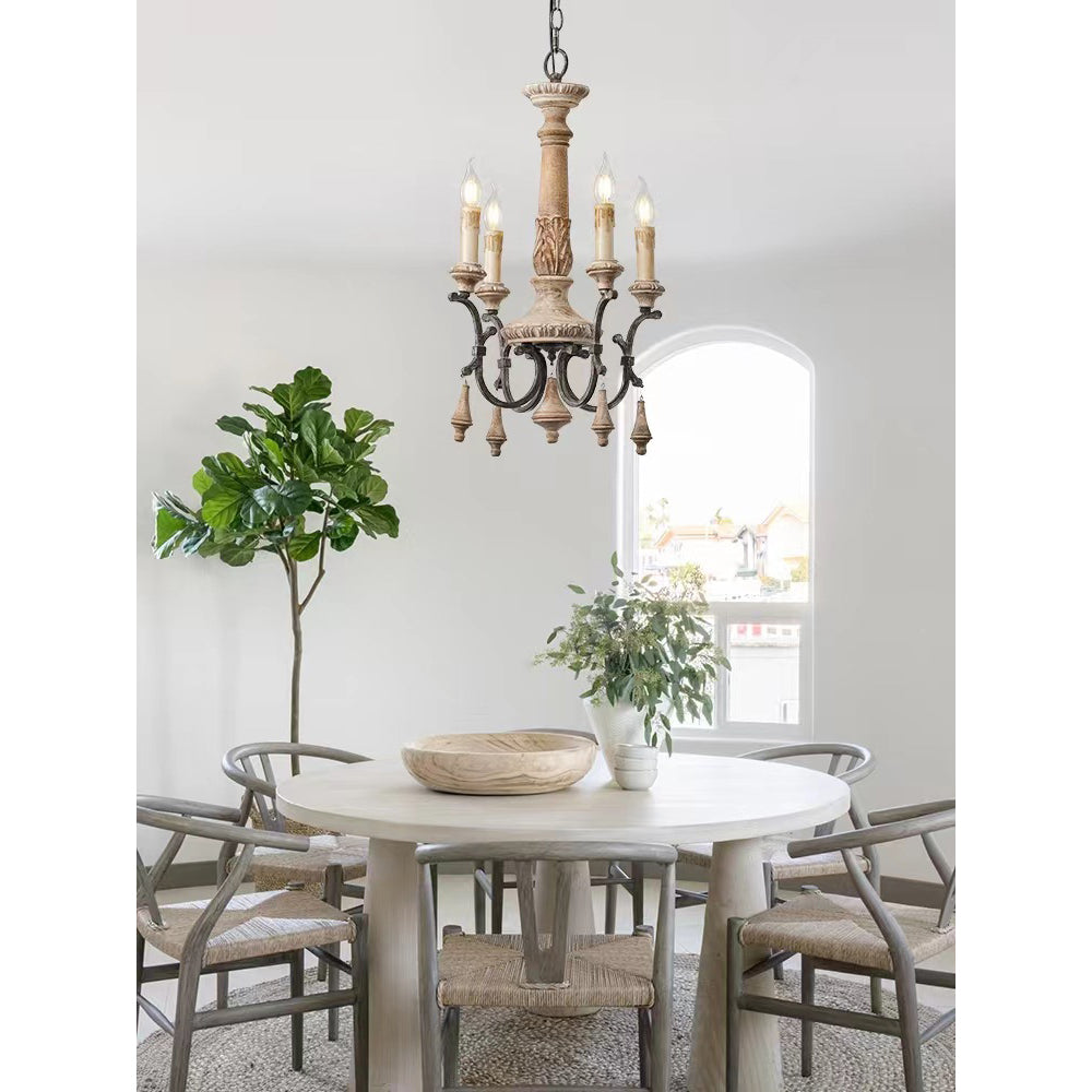 Myphaor Vintage Industrial Hand-carved Wood Chandelier - Lamp Copper
