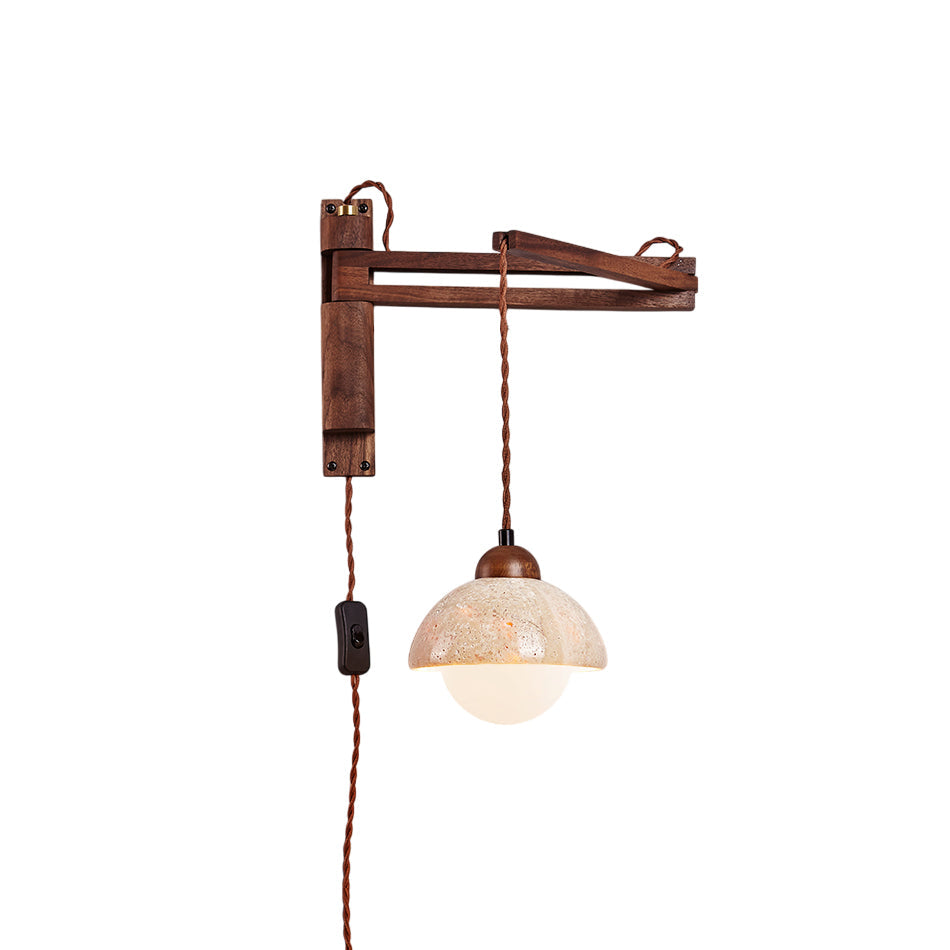 Cezoria Travertine Swing Arm Travertine Sconce Wall Lamp - Lamp Copper