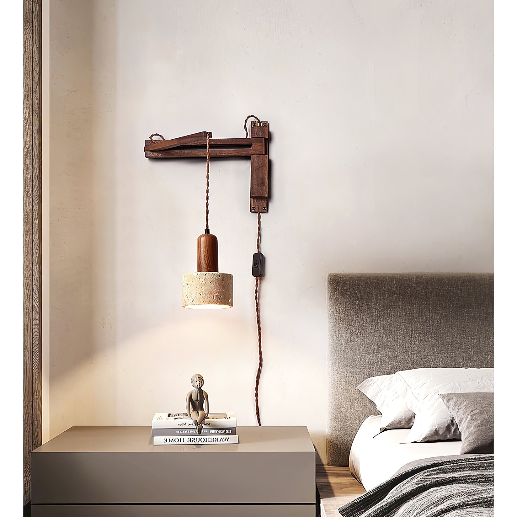Cezoria Travertine Swing Arm Travertine Sconce Wall Lamp - Lamp Copper
