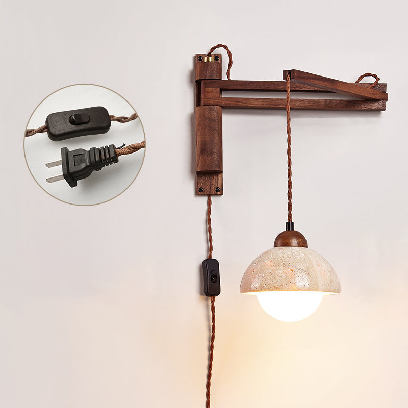 Cezoria Travertine Swing Arm Travertine Sconce Wall Lamp - Lamp Copper