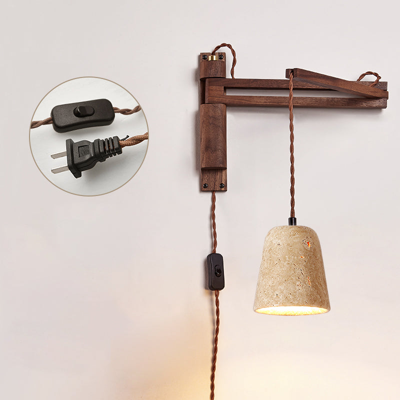 Cezoria Travertine Swing Arm Travertine Sconce Wall Lamp - Lamp Copper