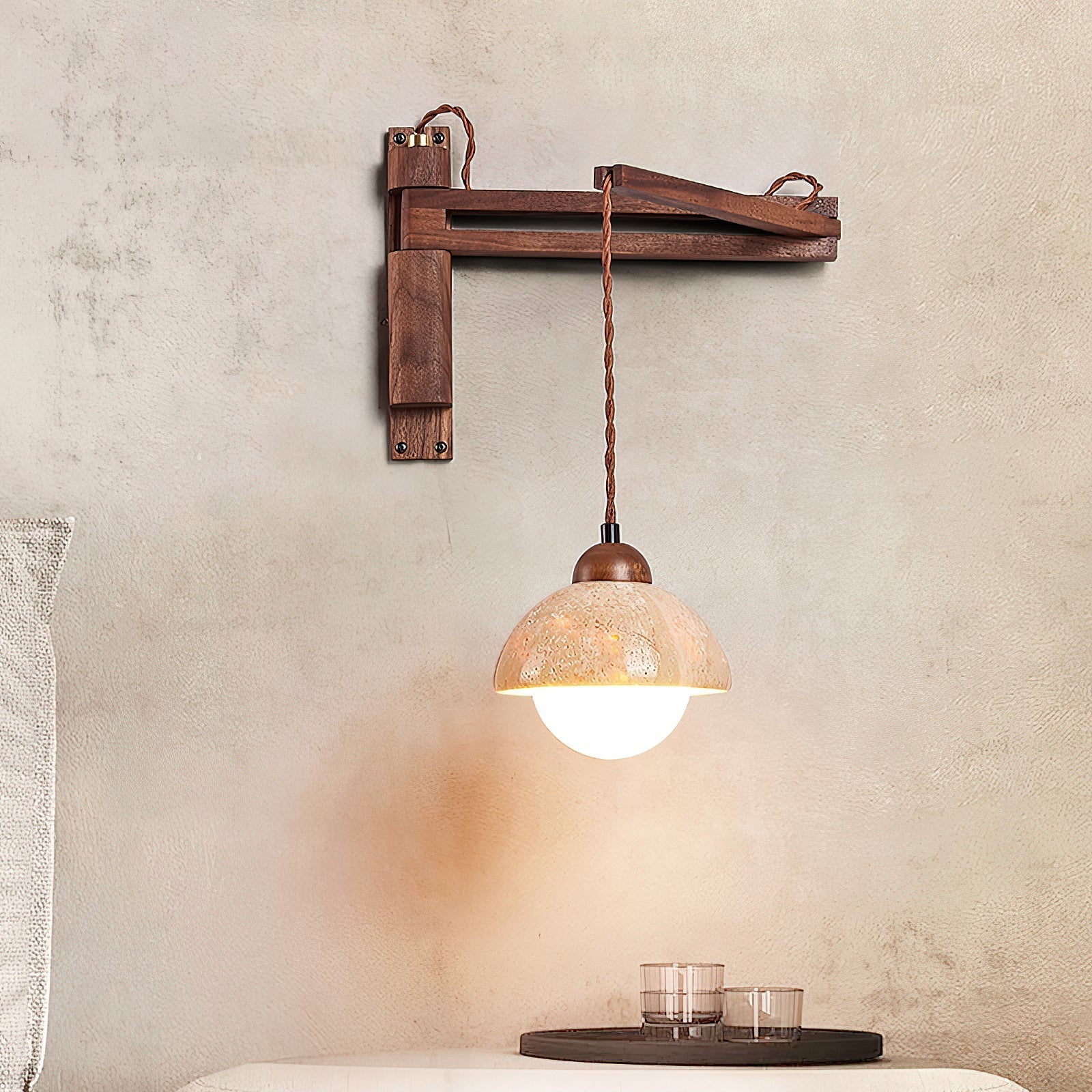 Cezoria Travertine Swing Arm Travertine Sconce Wall Lamp - Lamp Copper