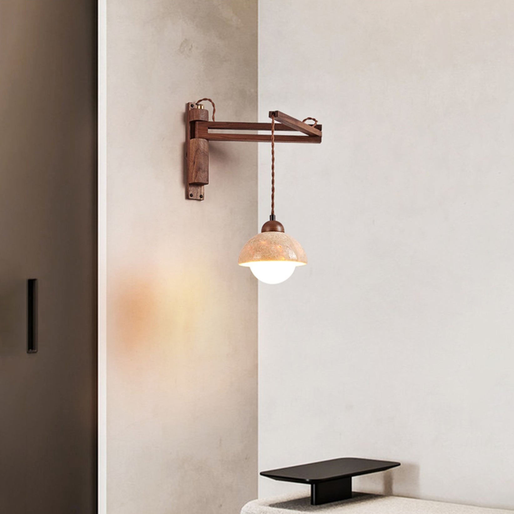 Cezoria Travertine Swing Arm Travertine Sconce Wall Lamp - Lamp Copper