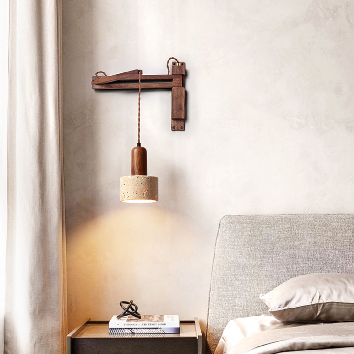 Cezoria Travertine Swing Arm Travertine Sconce Wall Lamp - Lamp Copper