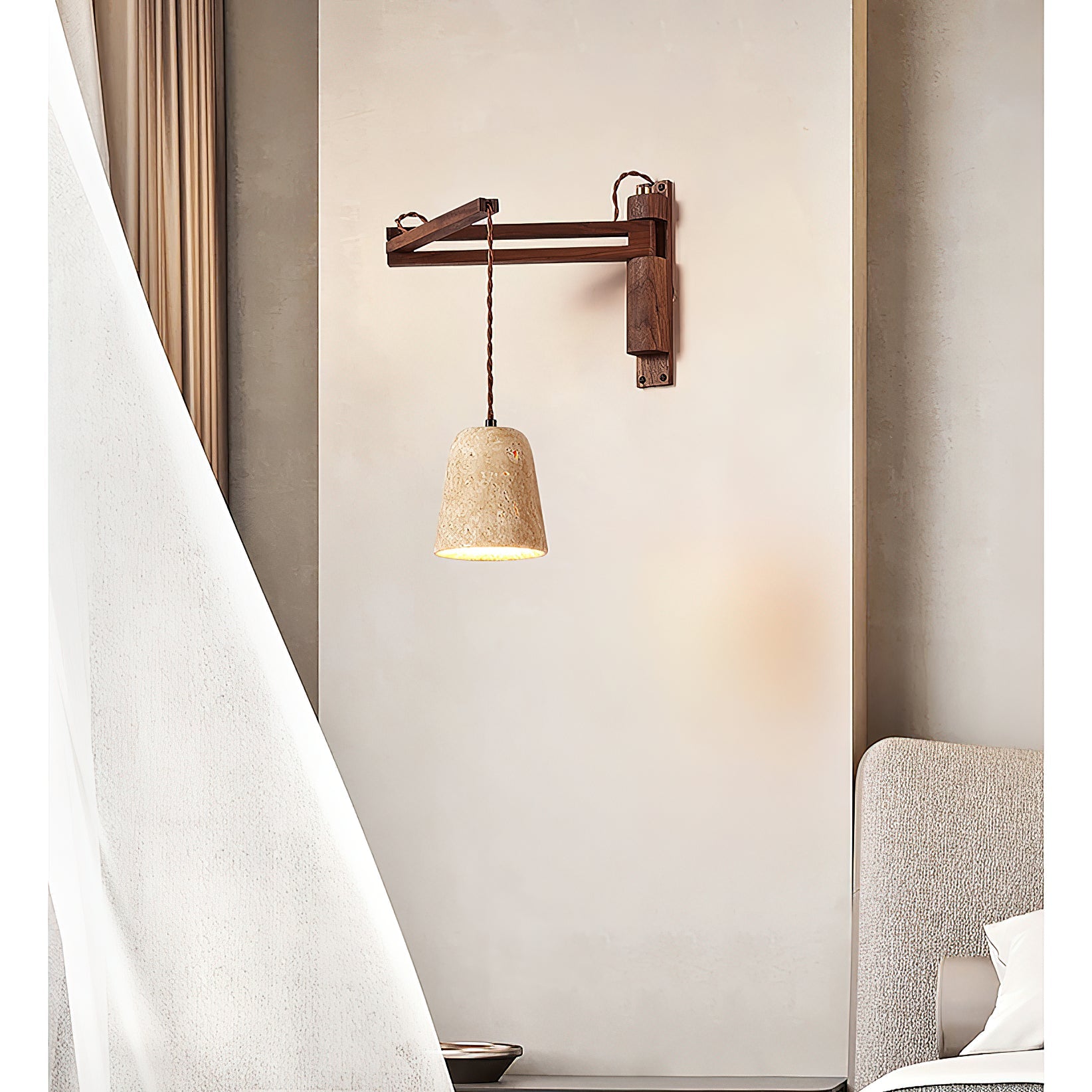 Cezoria Travertine Swing Arm Travertine Sconce Wall Lamp - Lamp Copper