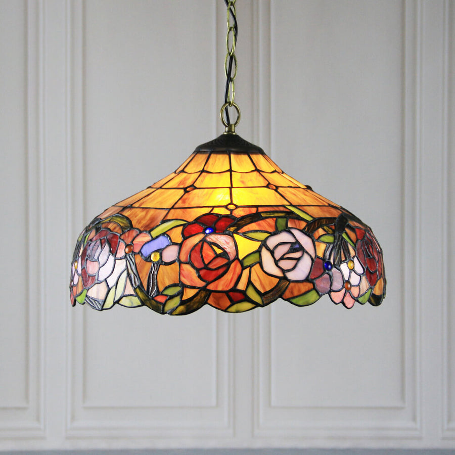 Tiffany Rustique Suspension Tachée Métal Verre Salon - Neutralighting