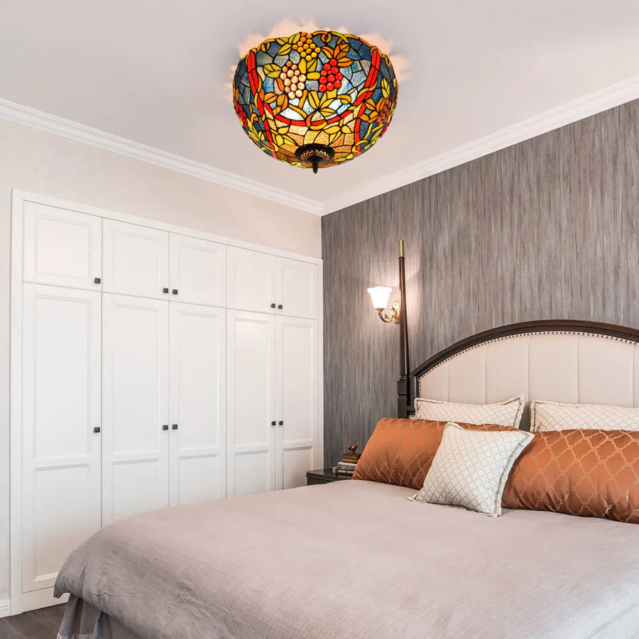 Tiffany Vintage LED Plafonnier Métal/Verre Chambre À Coucher
