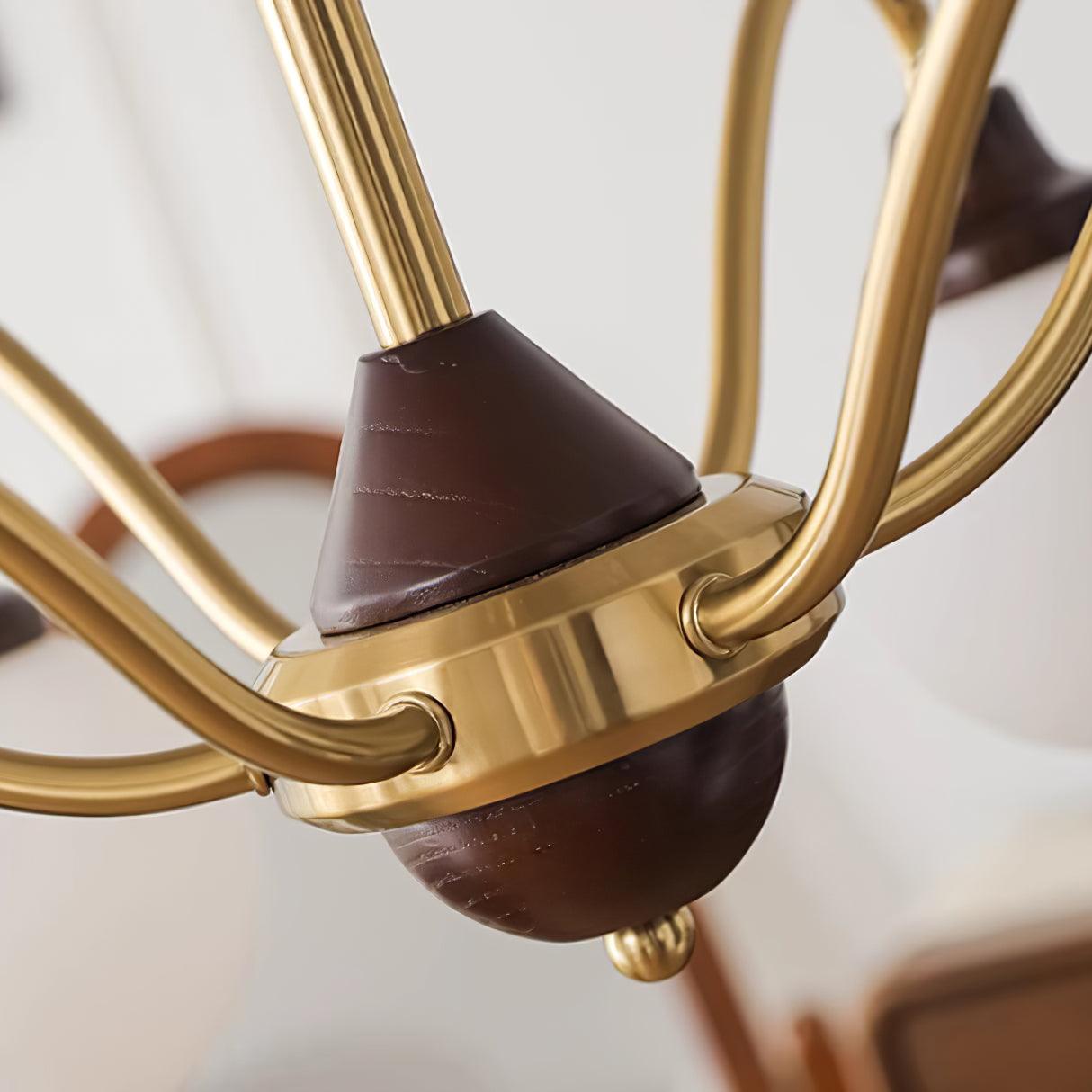 Chandelier Gold Arms&Ash Wood White Glass Globes Retro - Letslighting
