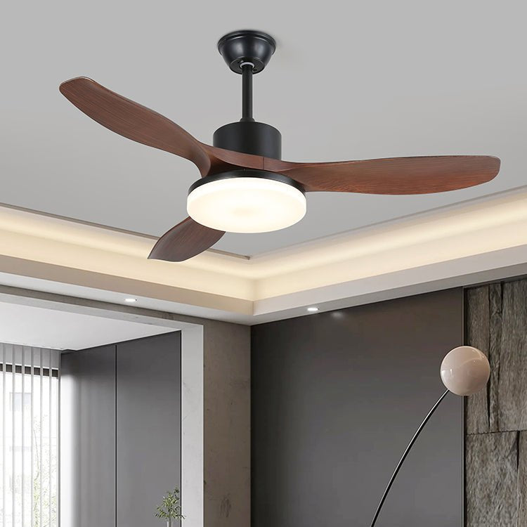 Vue de dessus du plafonnier ventilateur Darian minimaliste en bois