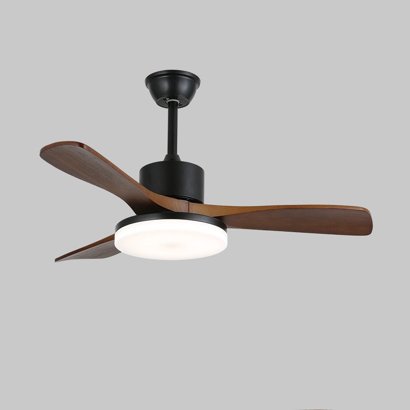 Plafonnier ventilateur Darian minimaliste en bois avec pales grain de bois de noyer