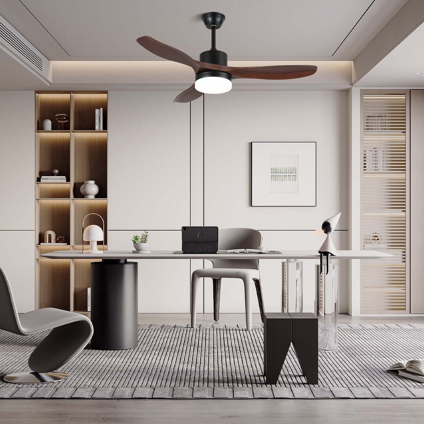Plafonnier ventilateur Darian minimaliste en bois avec pales en bois