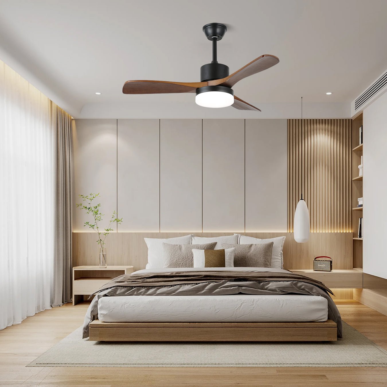 Plafonnier ventilateur Darian minimaliste en bois, dimensions du modèle B