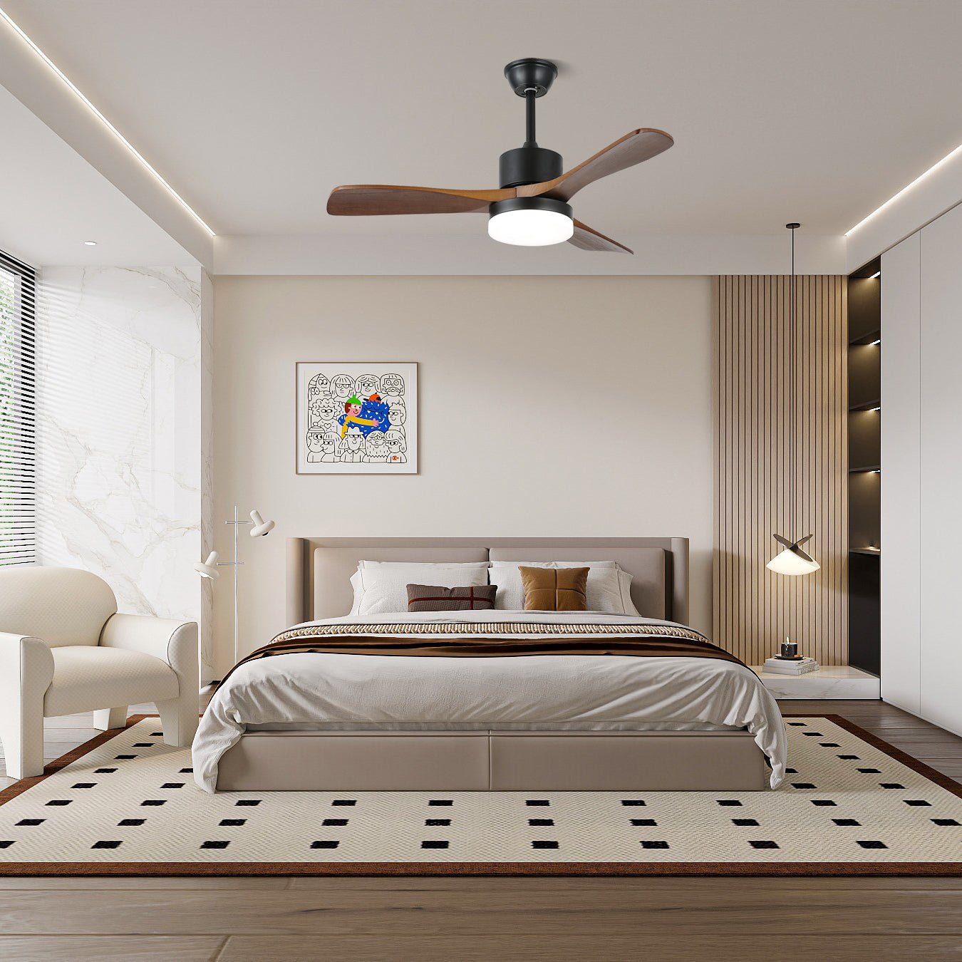 Plafonnier ventilateur Darian minimaliste en bois, dimensions du modèle D